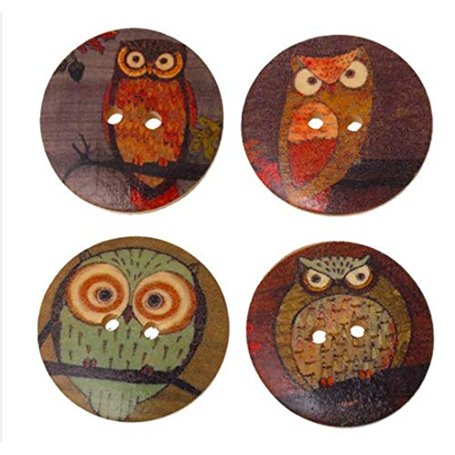 Handarbeit-Lieblingsladen Lot de 15 boutons à coudre en bois en forme de hibou Marron Diamètre 3 cm