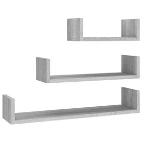 Mensole Espositive a Parete 3pz Grigio Sonoma Legno Multistrato