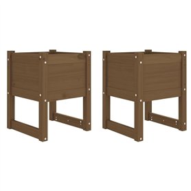 vidaXL 2X Jardinières Pots de Fleurs de Jardin Bacs à Fleurs Lits Surélevés Terrasse Balcon Patio Marron Miel 40x40x52