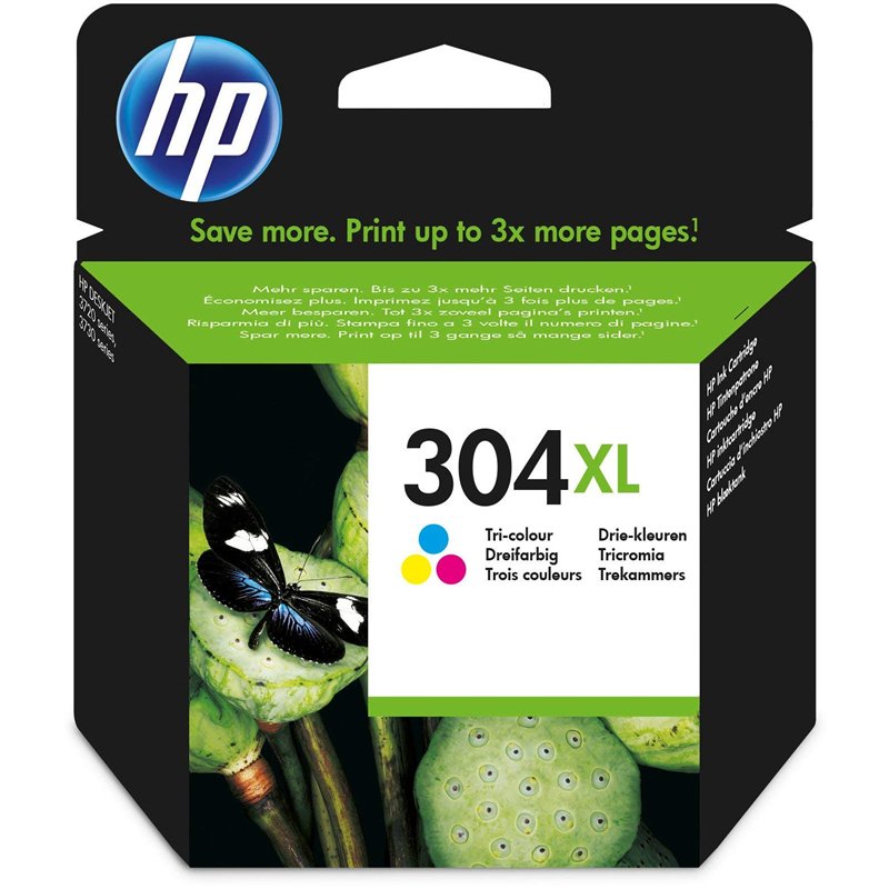 HP 304XL Cartouche d'Encre Trois Couleurs grande capacité Authentique (N9K07AE), Cyan/Magenta/Jaune