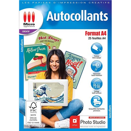 Papier Autocollant Imprimante -25 Feuilles Adhésif Blanc Mate
