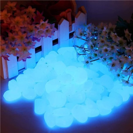 Shalwinn Lot de 200 Pierres Lumineuses Bleues - Pierres décoratives pour Le Jardin