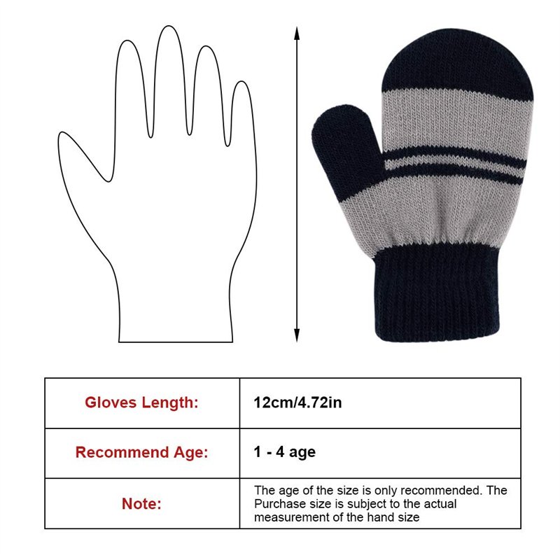 Image secondaire de Enfants Moufle d'hiver Chauds, Bebe Gants Tricotés à Rayures Extensibles Magiques Mitaines pour Fille Garçons Unisex, Enfants 1-