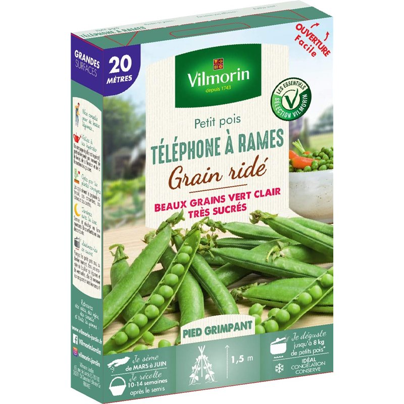 Vilmorin Pois Téléphone a rames Boite série 20m, Vert
