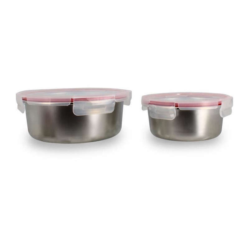 Lot de 2 boîtes hermétiques avec couvercle - MENASTYL - 5040178 - En acier inoxydable - Ronde - 15 et 20 cm - Compatibles micro-