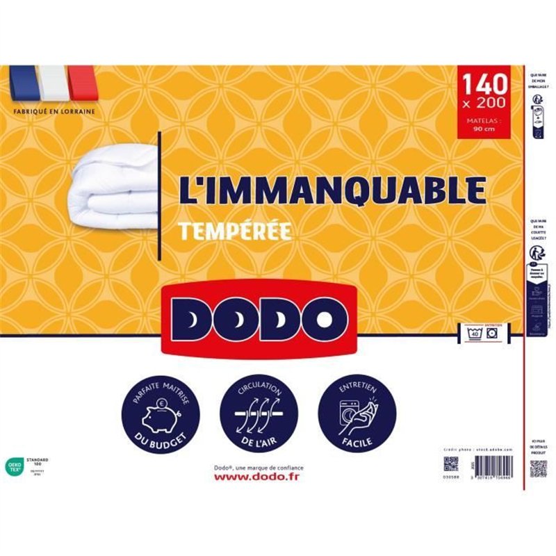 DODO - Couette tempérée 250G/m² - L'IMMANQUABLE - 140 x 200 cm - Blanc