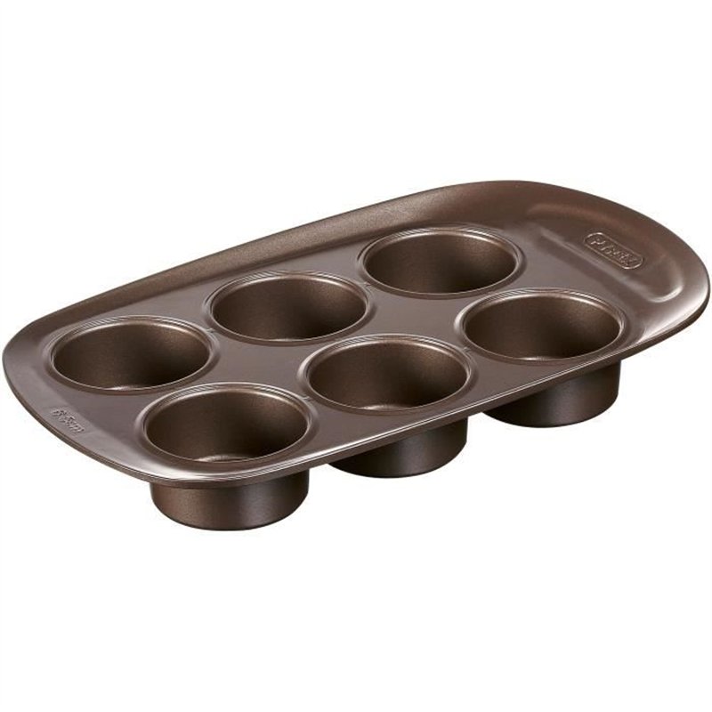 Moule a muffin - PYREX - 1452001 - Rond - Acier carbone - Antiadhésif - 6 cavités