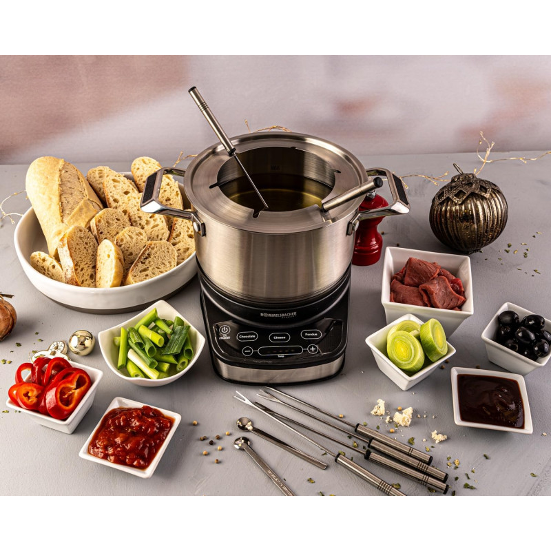 Image secondaire de ROMMELSBACHER Set à fondue électrique F 1200 – Casserole à fondue en acier inoxydable (2,5 litres), 6 fourchettes à fondue, 3 pr