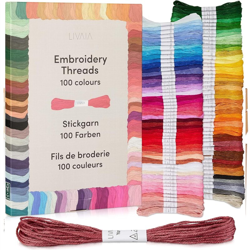 Kit de fils à broder 100 couleurs de 5 mètres: Set de fil à coudre, à nouer, à tresser, à crocheter - Set point de croix et brod