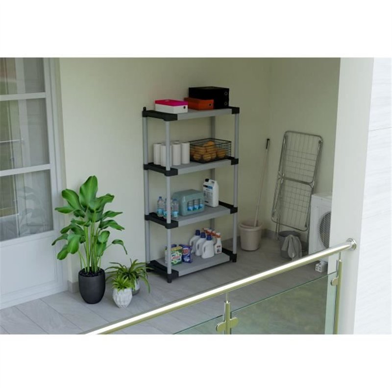 Image secondaire de Étagere plastique - TOOD - 4 tablettes - Charge 80 kg par tablette - 80x40x168 cm - Noir/gris