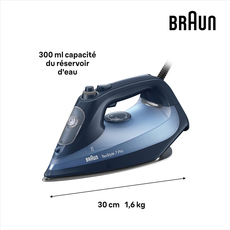 Image secondaire de Braun TexStyle 7 Pro SI7160BL, Fer à Vapeur Débit 225g/min, Technologie FreeGlide 3D, Semelle EloxalPlus avec Pointe Précise, Fe
