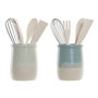 Pot pour ustensiles de cuisine DKD Home Decor Bois d'hévéa Grès (2 pcs)
