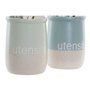 Pot pour ustensiles de cuisine DKD Home Decor Bois d'hévéa Grès (2 pcs)