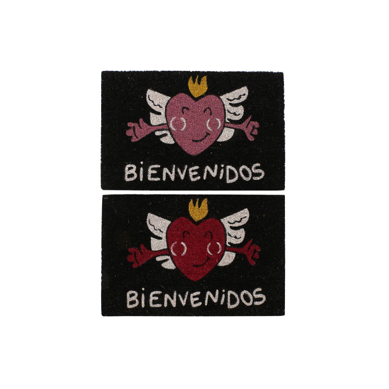 Paillasson DKD Home Decor Rouge Noir Rose Caoutchouc Blanc 2 Unités Fibres de coco (60 x 40 x 1,5 cm)