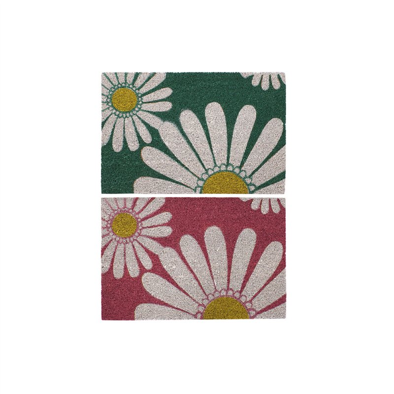 Paillasson DKD Home Decor Rose Caoutchouc Menthe Blanc Jaune 2 Unités Fibres de coco (60 x 40 x 0,5 cm)