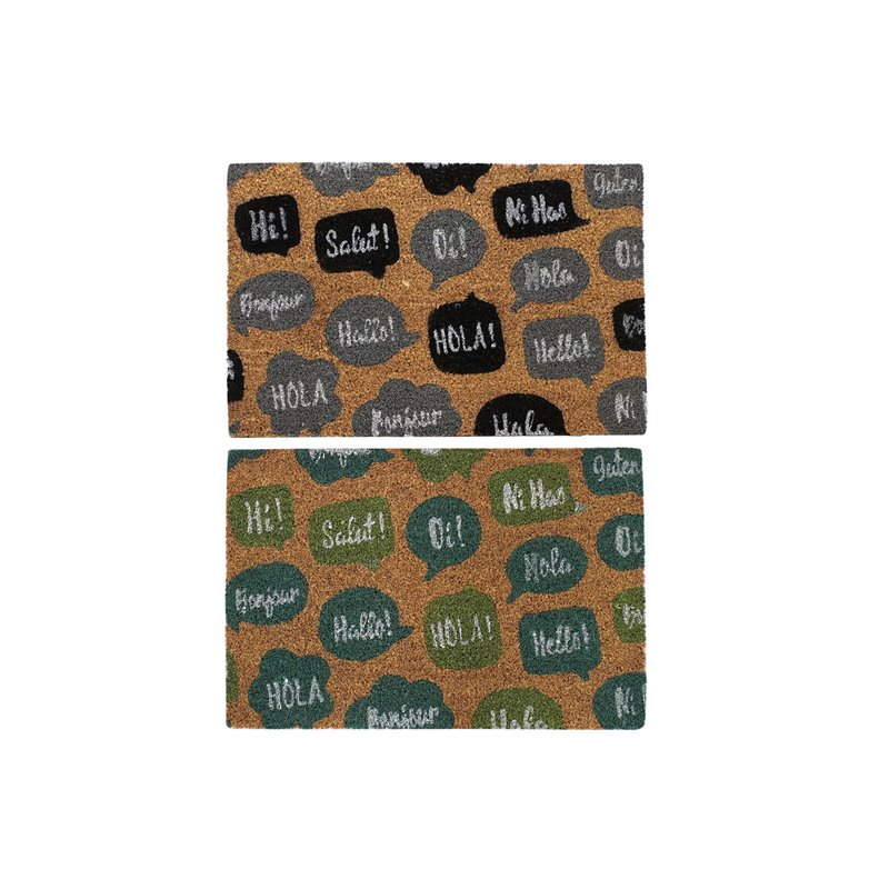 Paillasson DKD Home Decor Noir Gris Marron Caoutchouc Menthe 2 Unités Fibres de coco (60 x 40 x 1,5 cm)