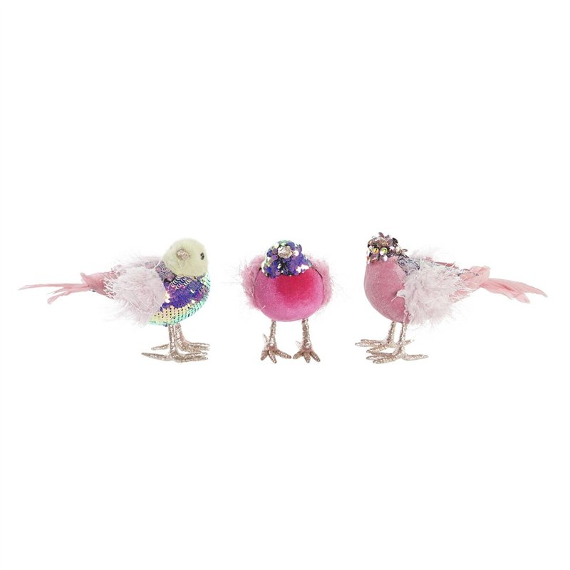 Décorations de Noël DKD Home Decor Polyester Oiseau (18 x 8 x 13 cm) (3) (3 Unités)