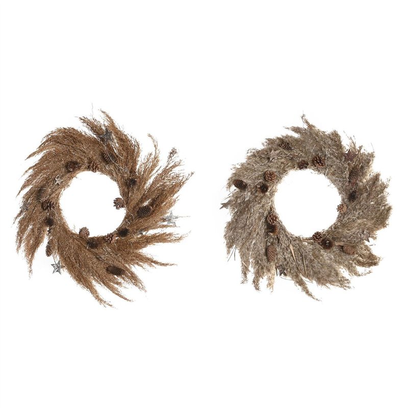 Couronne de Noël DKD Home Decor Fleur (2 Unités) (60 x 5 x 60 cm)