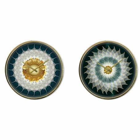 Horloge Murale DKD Home Decor Verre Doré Turquoise Fer Moderne (2 Unités) (40 x 6 x 40 cm)