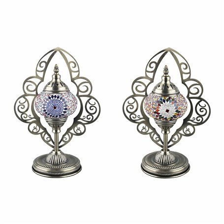 Lampe de bureau DKD Home Decor Verre Mosaïque Métal Multicouleur Arabe (20 x 15 x 42 cm) (2 Unités)
