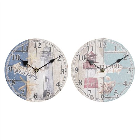 Horloge Murale DKD Home Decor Multicouleur Phare Bois MDF méditerranéen (2 Unités) (20 x 3 x 20 cm)