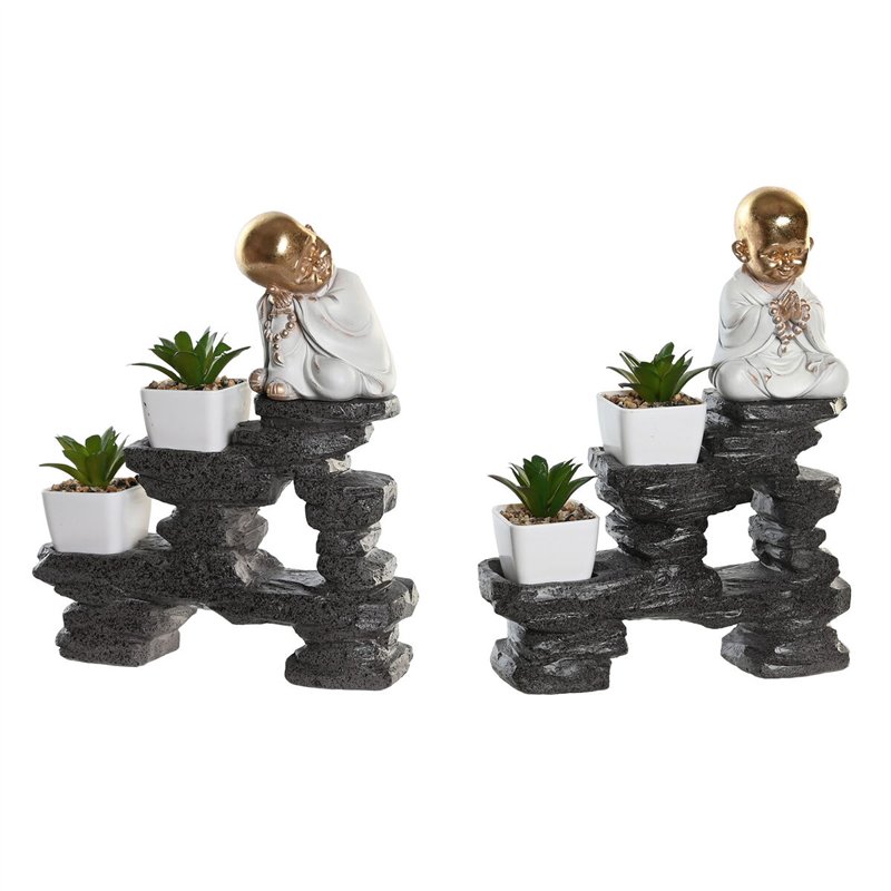 Figurine Décorative DKD Home Decor Noir Doré Blanc Résine Moine Oriental (21 x 7,5 x 25 cm) (2 Unités)