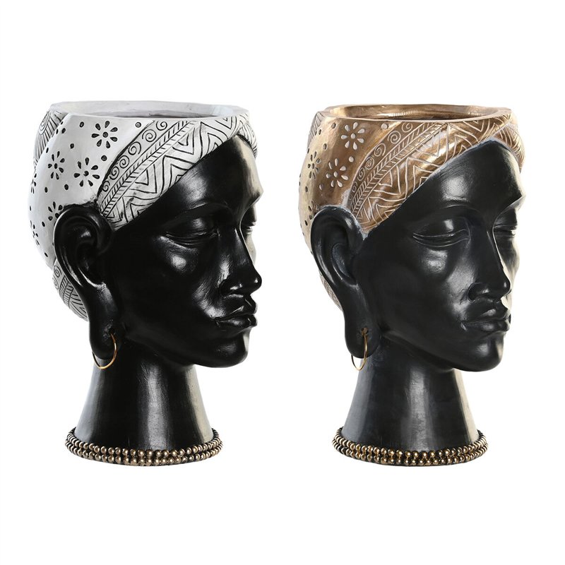 Figurine Décorative DKD Home Decor Argenté Doré Marron Résine Colonial Africaine (19,5 x 11 x 39,5 cm) (2 Unités)