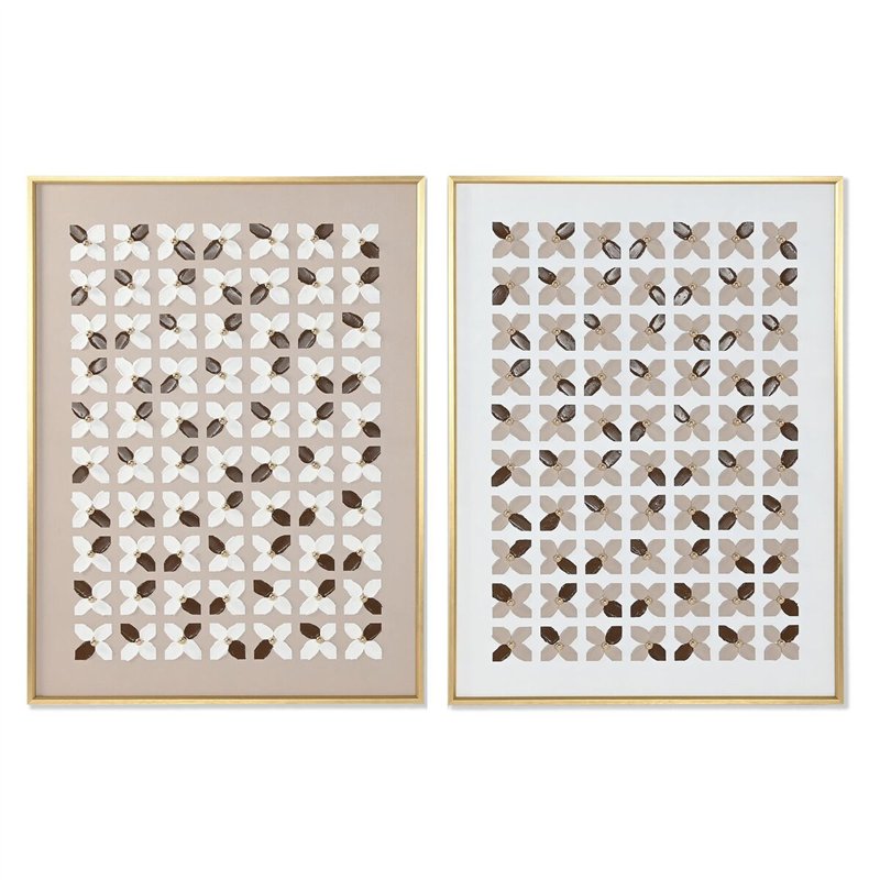 Cadre Home ESPRIT Blanc Beige Doré Moderne Urbaine 90 x 3,5 x 120 cm (2 Unités)