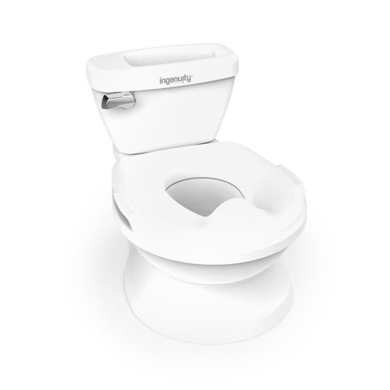INGENUITY Mini Toilette enfant avec Réducteur de Toilette inclus, Chasse d'eau musicale et rangement lingette intégré blanc