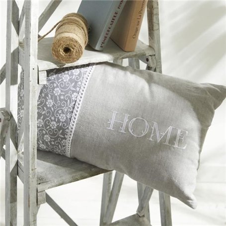 Coussin - TODAY - CHARME - Imprimé x Chambray x Broderie Capucine - 30 x 50 cm