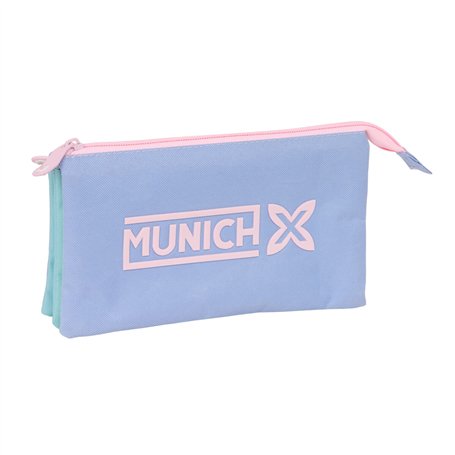 Trousse Fourre-Tout Triple Munich Mellow Bleu Rose Bleu ciel 22 x 12 x 3 cm