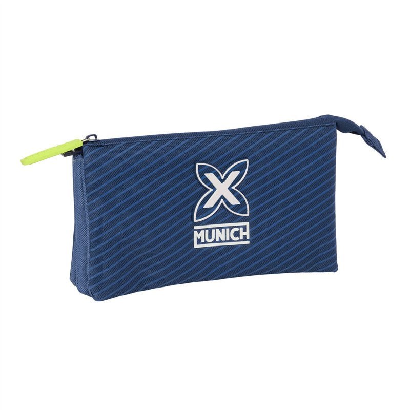 Trousse Fourre-Tout Triple Munich Blue indigo Bleu 22 x 12 x 3 cm