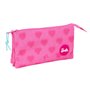Trousse Fourre-Tout Triple Barbie Corazones Rose 22 x 12 x 3 cm