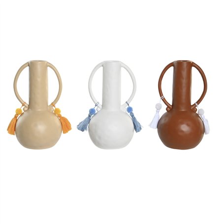 Vase DKD Home Decor Blanc Beige Terre cuite Dolomite Frange 14 x 14 x 25