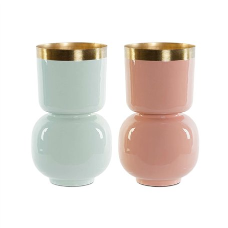 Vase DKD Home Decor Vert Doré Corail Fer Laqué 18 x 18 x 31 cm (2 Unités)