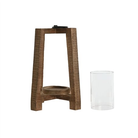 Bougeoir Home ESPRIT Naturel Verre Bois de manguier 25 x 25 x 35 cm
