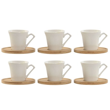 Jeu de 6 tasses avec plat Home ESPRIT Blanc Bambou Porcelaine 90 ml