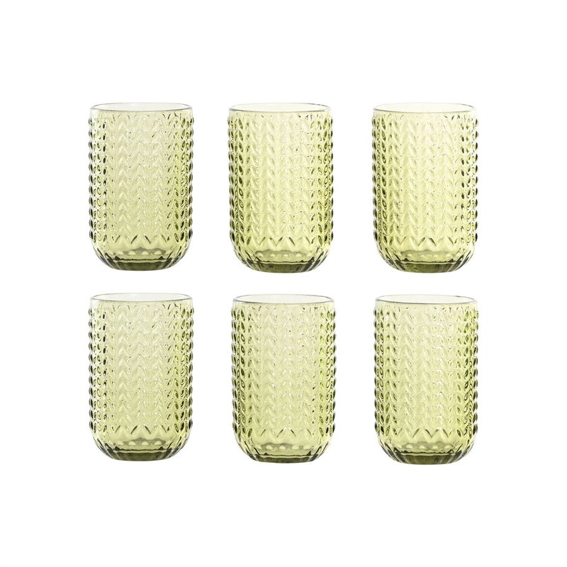 Set de Verres Home ESPRIT Vert Verre Avec relief 420 ml (6 Unités)