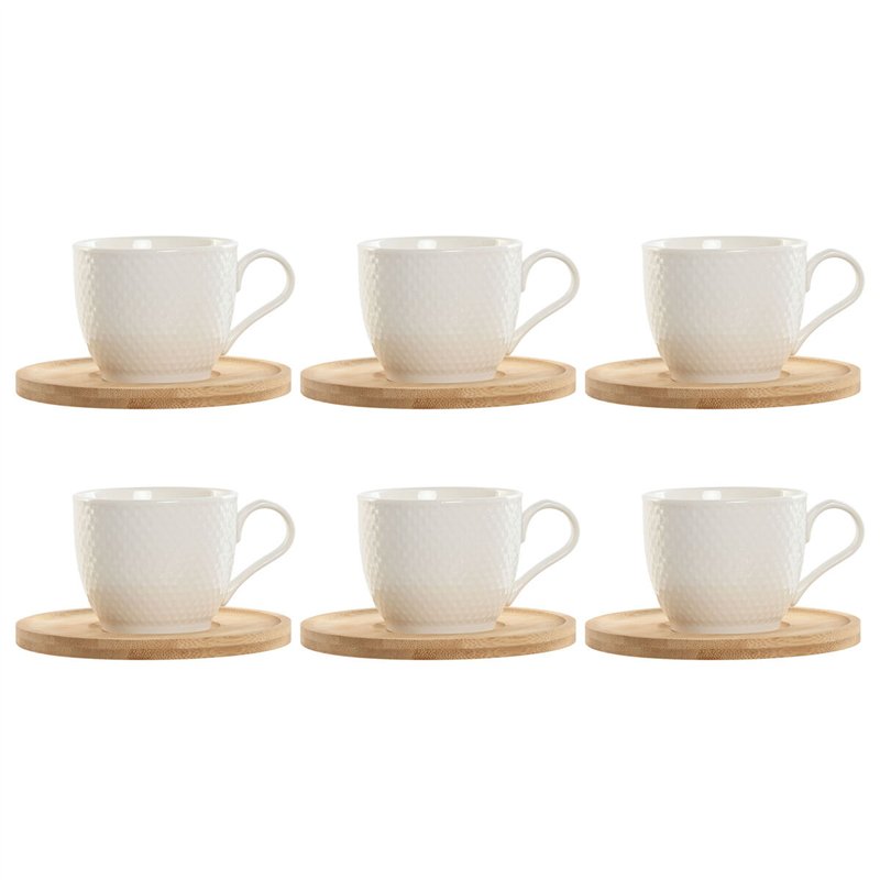 Jeu de 6 tasses avec plat Home ESPRIT Blanc Naturel Bambou Porcelaine 220 ml
