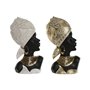 Figurine Décorative Home ESPRIT Blanc Noir Doré Africaine 22 x 11 x 37 cm (2 Unités)