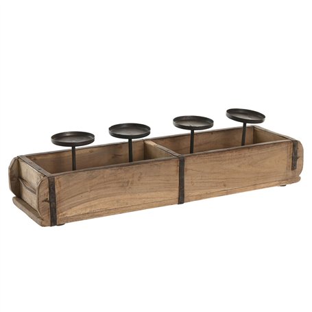 Bougeoir Home ESPRIT Naturel Fer Teck 60 x 15 x 14 cm