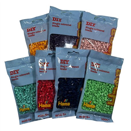 Hama Perles 9411 - Sachet d'environ 7 000 perles midi - Diamètre : 5 mm - 7 couleurs tendance - Pour enfants à partir de 5 ans