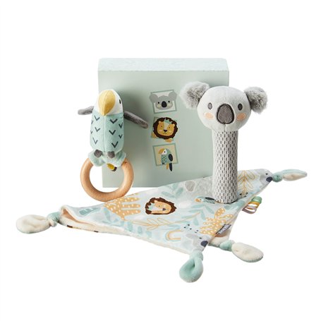Nuby Ensemble cadeau pour bébé Animal Adventures - Ensemble de souvenirs en 3 pièces - Doudou