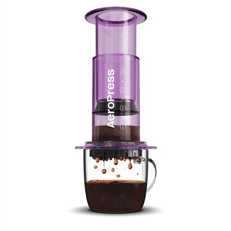 AeroPress Cafetière Clear Violette – Méthode 3 en 1 combinant cafetière à piston et espresso – Café corsé sans amertume – Petite