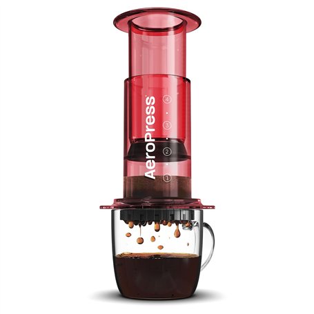 AeroPress Cafetière Clear Rouge – Méthode 3 en 1 combinant cafetière à piston