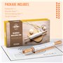 Tera Rouleau à Pâtisserie en marbre Blanc Poignées en Bois Cuisinier et pâtissier avec Base en Bois - 47cm Cadeau pour la Fête d