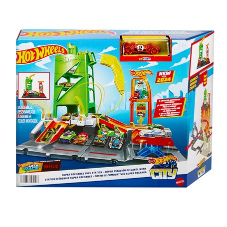 Hot Wheels Let’s Race Netflix - Coffret Super Recharge Station-Service Interactif