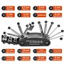 ROCKBROS Outils de Réparation Kit d'outil Vélo VTT 16 en 1 Multifonctions Outil à Main Velo Réparation Poche Noir
