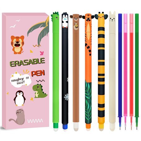 YNOUYRS Trousse Ecole 2 en1 en Silicone Souple-Set thème animalier stylos à encre gel effaçables