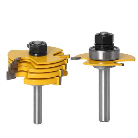Gasea 8mm Jeu de Forets de Toupie à 3 Ailes Réglables Router à Rainure Bits Fraise à Bois Mèche de Menuiserie Routeur T Forme Av